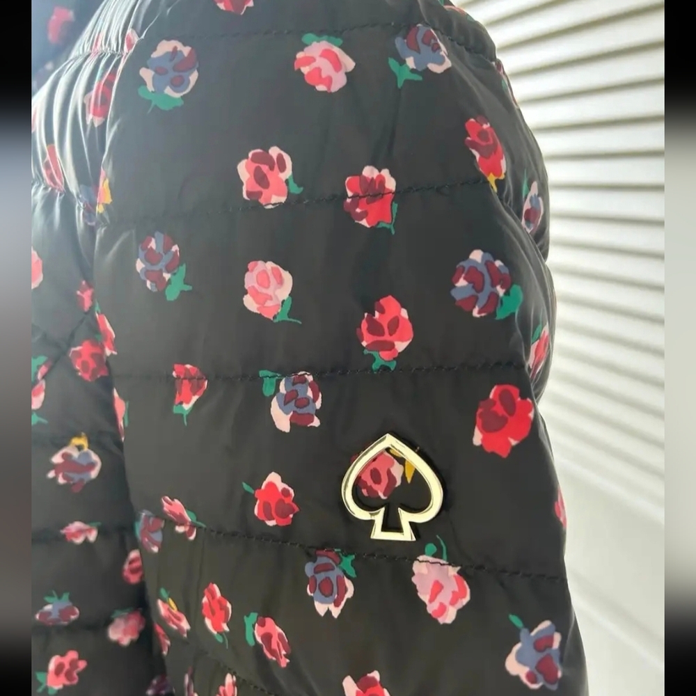 Kate Spade Black Floral Puffer Jacket-Size XS - Picture 3 of 9